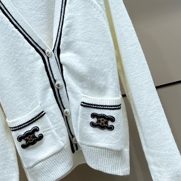 White Cardigan with Black Trim - Picture 3 of 4